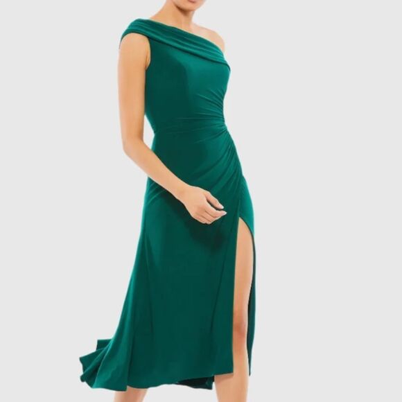 NWT IEENA for Mac Duggal Ruched Off the Shoulder MIDI Dress